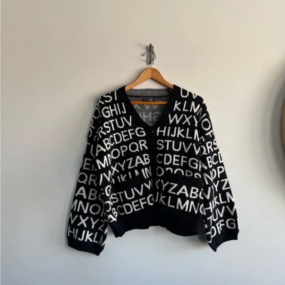 Fashion nova medium Trendy Black and White Lettered Cardigan - Picture 7 of 13